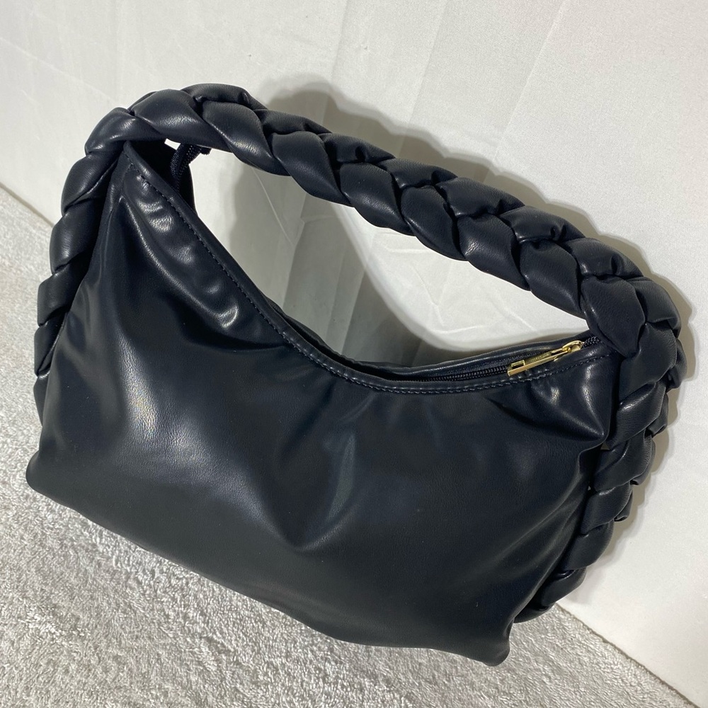 JustFab Black Braided Handle Faux Leather Bag Purse Handbag